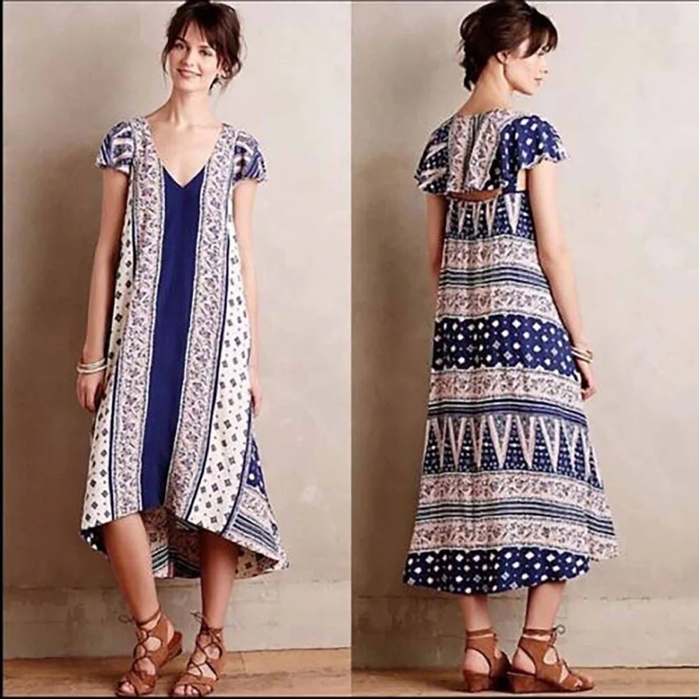 Maeve Anthropologie Summertide Swing Midi Flounce Sleeve Dress S NWOT